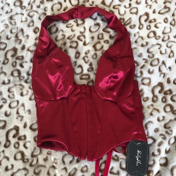 Stylish Red Satin Crop Top - Picture 1 of 3